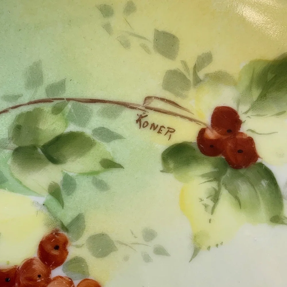 Vintage E W Donath Berry Pattern Porcelain Green Yellow 6 Inch Saucer Koner